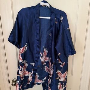 South Korea Blue Kimono with Crane Print Medium